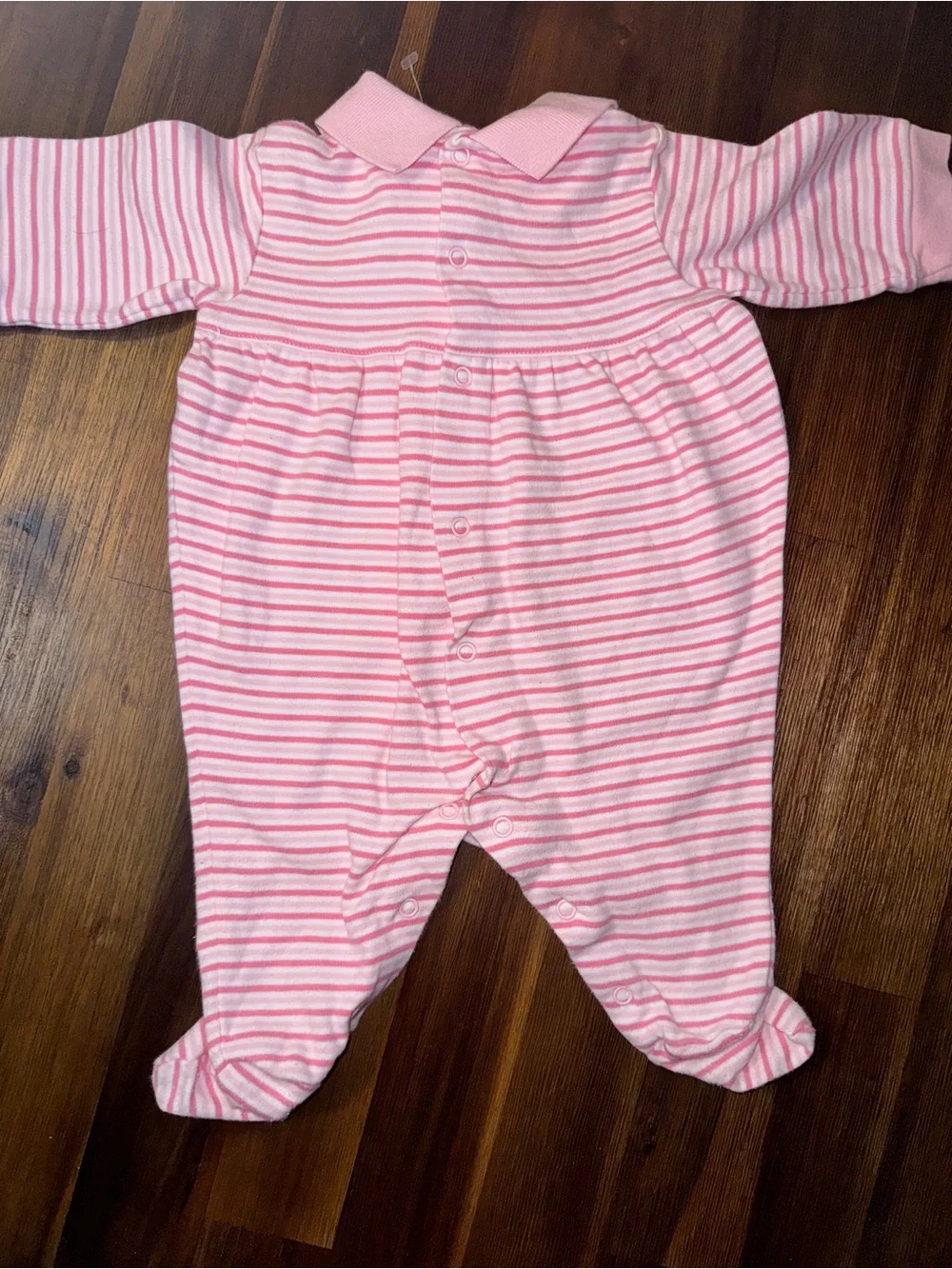 Ralph Lauren Baby Girl Pink Striped Footed Romper Size 6M Polo logo